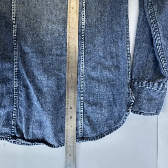 J Crew Shirt Womens 0 Blue Denim Western Pearl Snap L/S Cowgirl Rodeo G1394 - Picture 13 of 13